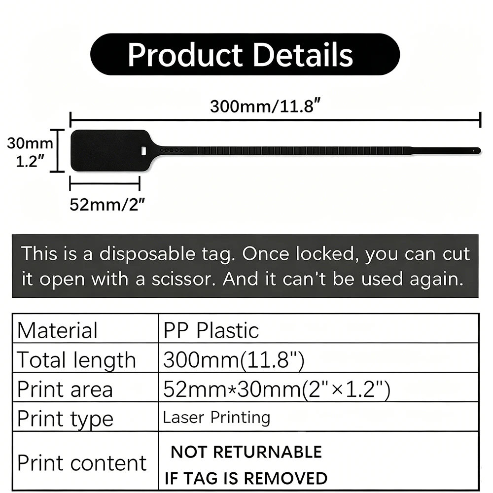 50-Pack White Disposable Garment Security Tags with VOID Seal