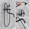Black Bronze Bathtub Faucet Dual Handle Handheld Bath Shower with Hand Shower Wall Mount Swivel Spout Tub Sink Mixer Faucet 4