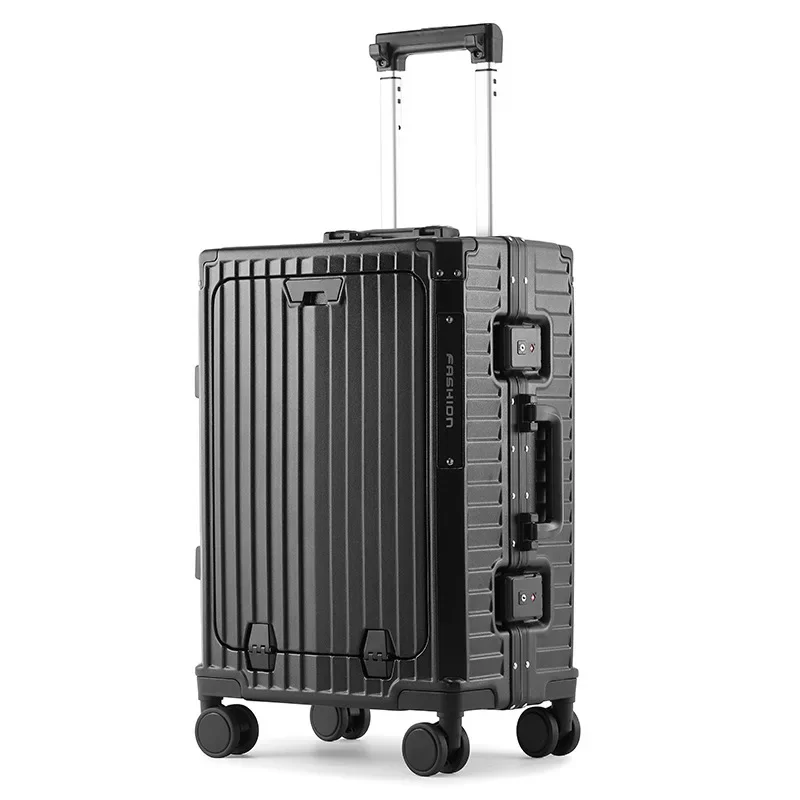 Multifunction Carry on Luggage With Front Open Compartment Hot Sale Boarding Case With USB Charging Port Aluminum Frame