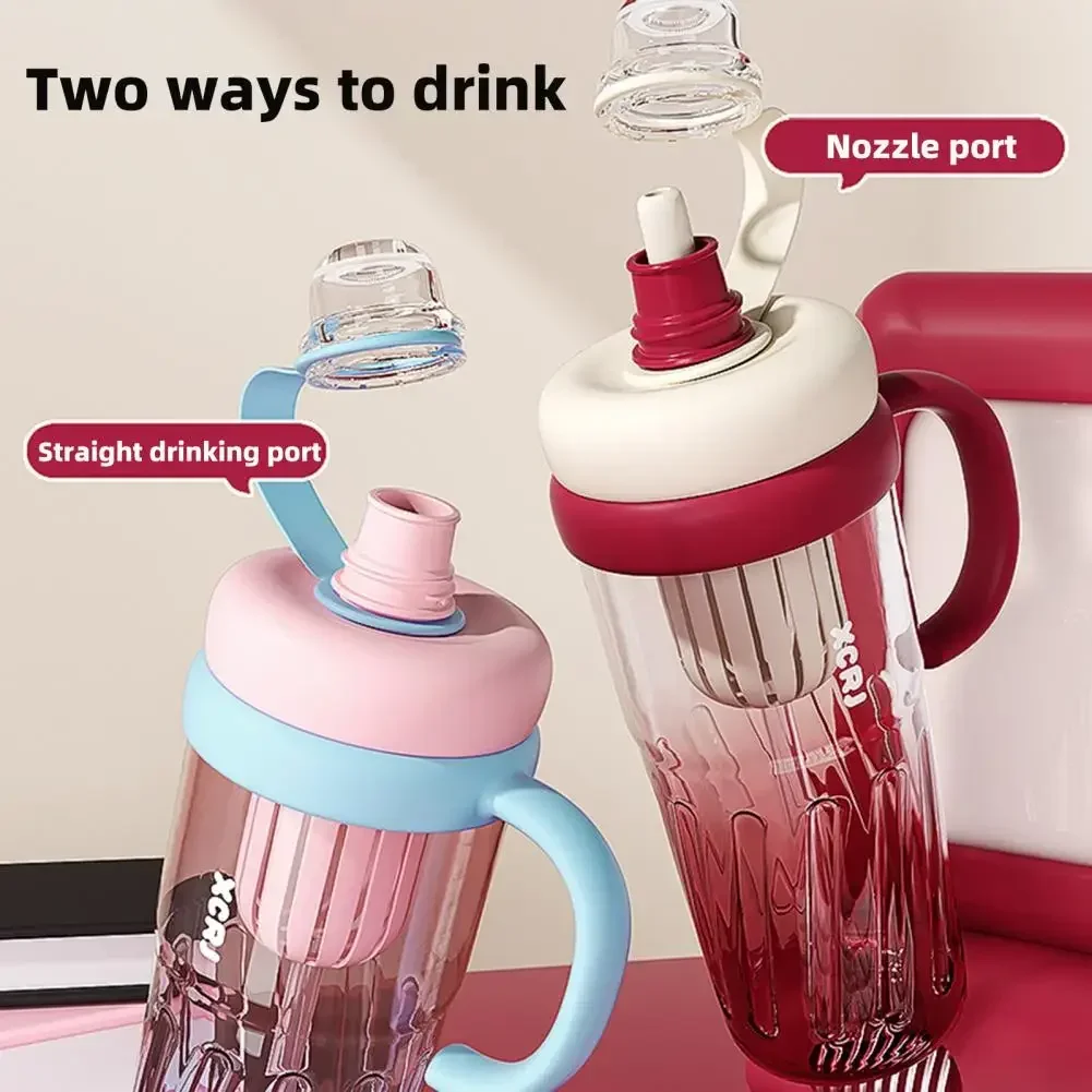 New Summer Plastic Cup Large Capacity Plastic Straw Drink Coffee Cup Gradient Color  Bottle with Time Marker Fitness Water Cups