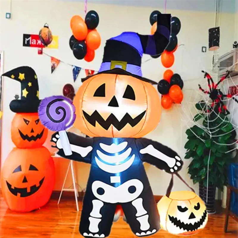 1.8M/6FT Halloween Inflatable Decoration Toy Giant Pumpkin Skull Ghost Outdoor Yard Garden With LED Lights