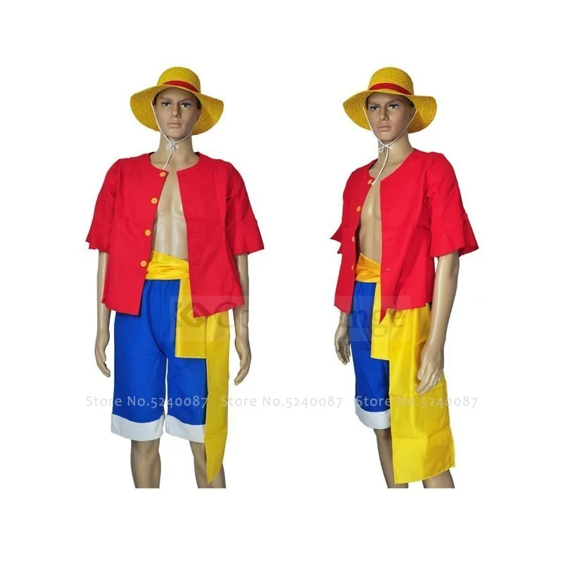 Anime Monkey D Luffy Cosplay Costume Full Set Leisure Red Shirt with Hat  Shoes Role-playing for Men Halloween Eve Carnival Party