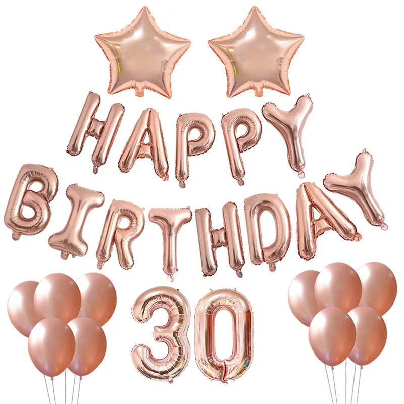 

1 Set Rose Gold 30 40 50 60 Years Old Latex Foil Balloon Combo for Adult Happy Birthday Party Anniversary Event Decoration