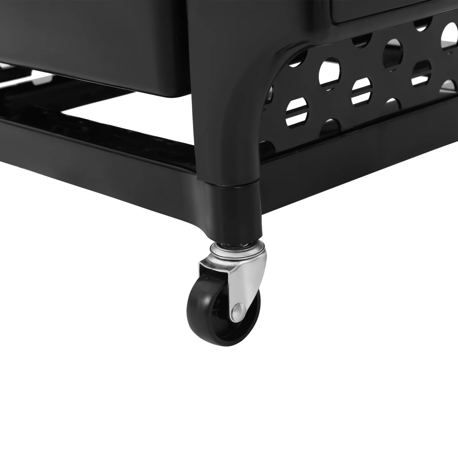 5-stufiger Salon-Aufbewahrungswagen aus schwarzem PP-Aluminium mit Rädern und 4 Seitenkörben | 52 x 44 x 79 cm, 30 kg Tragkraft ​ – Detail 9