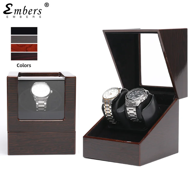 Watch Winder Embers Luxry Single Battery Wooden Shaker Box Automatic Glass Storage Case Mabuchi Motro