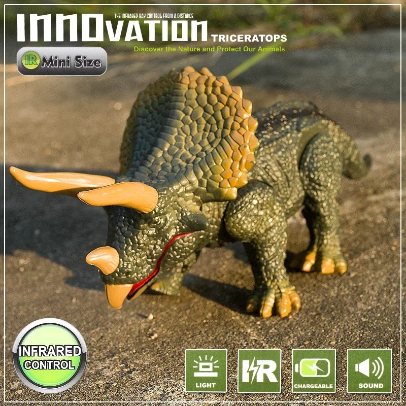 Remote Control Dinosaur Toy Simulation Electric Walking Triceratops Toy Glowing Eyes Open Mouth Roaring RC Jurassic Dinosaur Toy 2