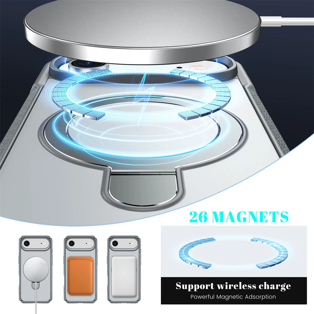 Matte Magnetic Phone Case with Ring Stand and Lens Protector