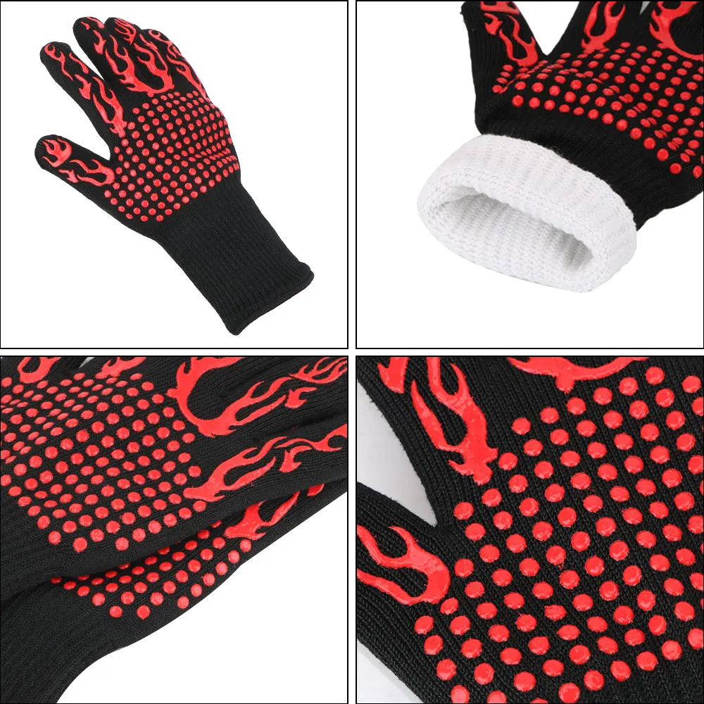 Extreme Heat Resistant Flame Retardant BBQ Gloves with Non-Slip Grip for High-Temperature Cooking