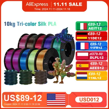 KINGROON Silk Tricolor PLA Filament 3D Printer 1.75mm 2.2/8.8/11 lb Silk PLA Filament Plastic Material 3D Printing Special Color