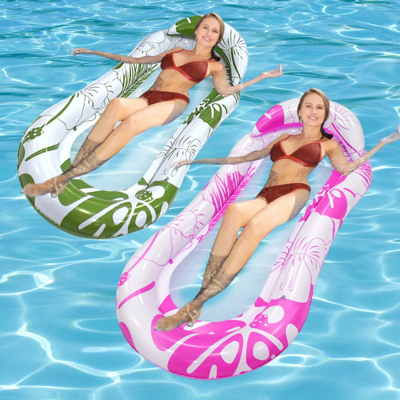 Floating Water Hammock Portable Swimming Air Mattress Foldable with Backrest Armrest Pool Accessories Inflatable Floating Row 2