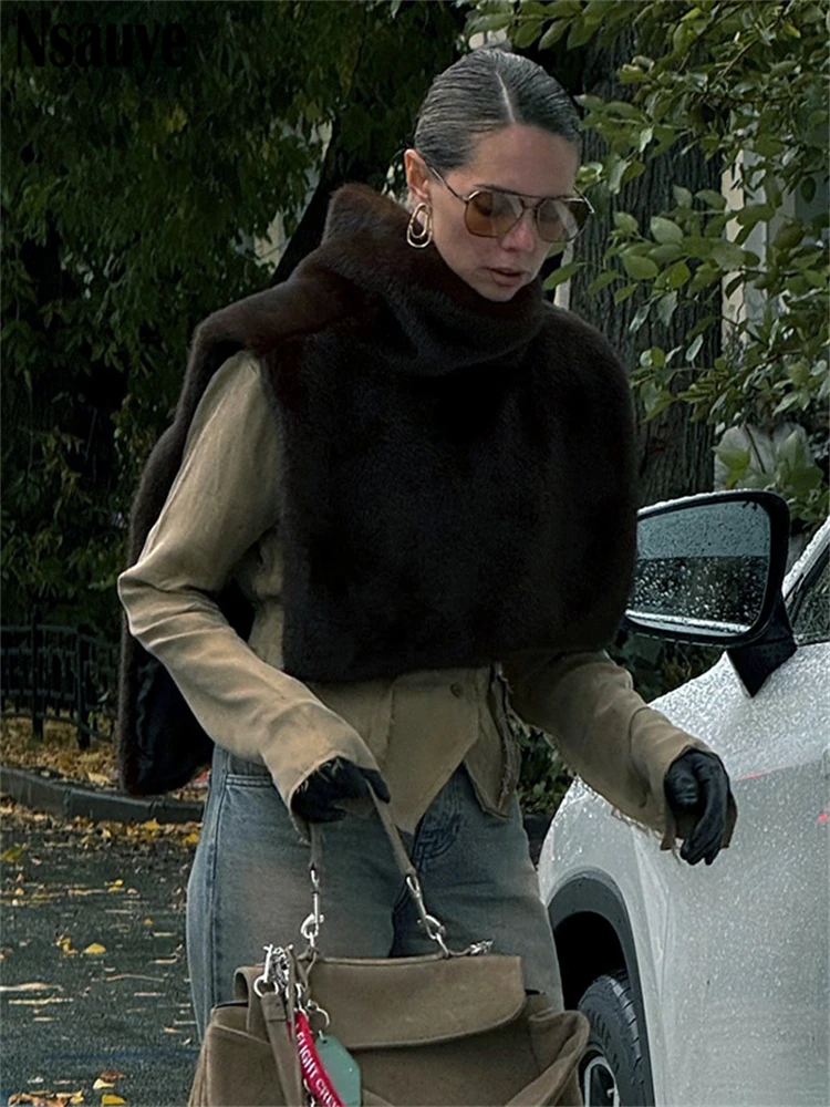 Nsauye 2024 Winter New Female Chic Fashion Sleeveless Faux Fur Women's Coat Thickened Warm Jackets Outerwear Tops Ladies Coats 2