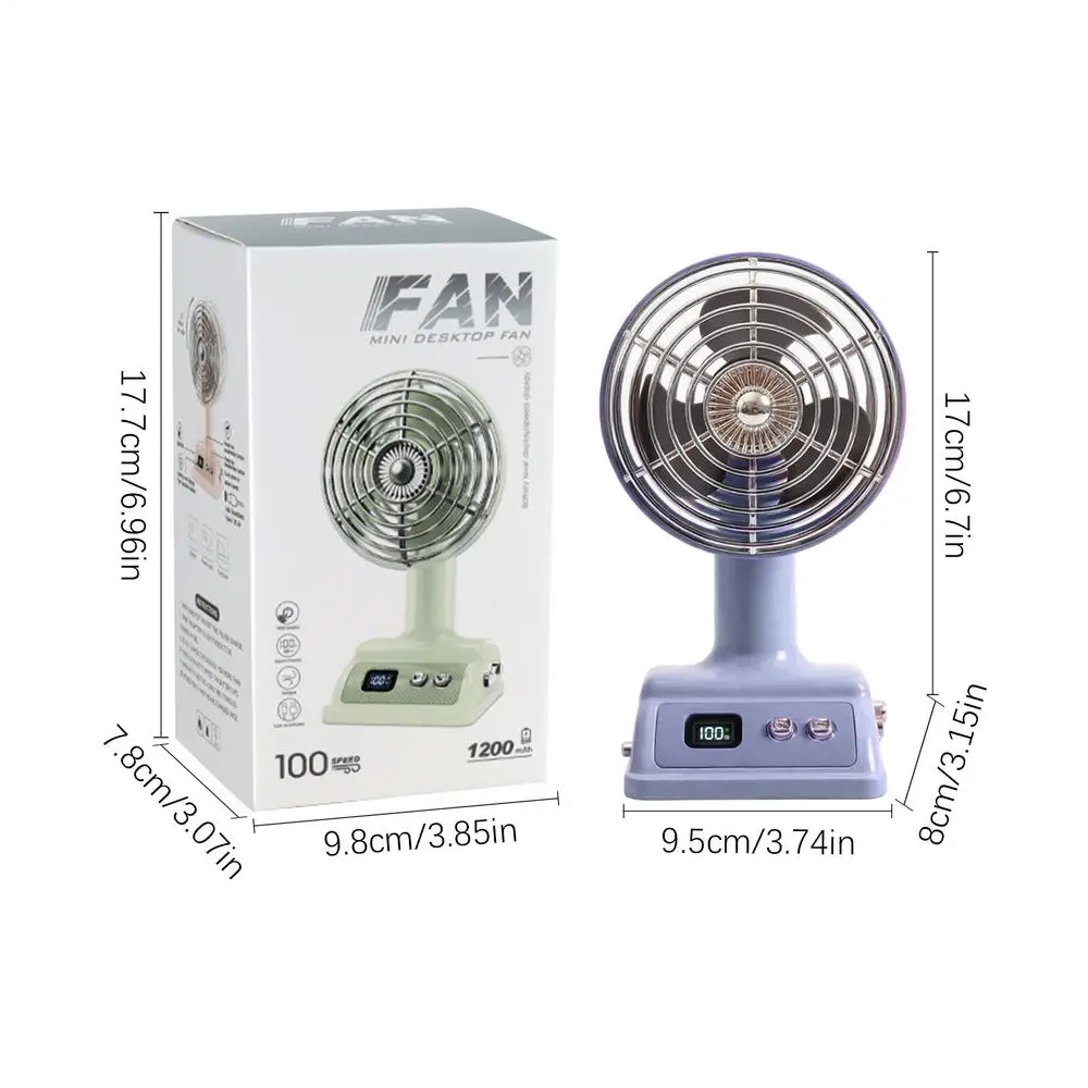 Compact Retro Mini Desk Fan with Digital Display and USB Rechargeable Cooling