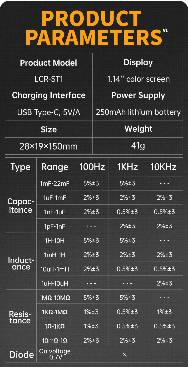 LCR-ST1 Intelligent Tweezers, LCR SMD ESR Tester, Resistance, Capacitance, Induc