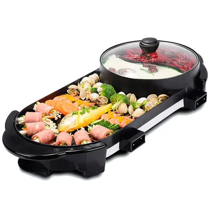 Stone grill household smokeless baking pan non stick barbecue rinse roast Hot pot one pot Yuanyang Double cont