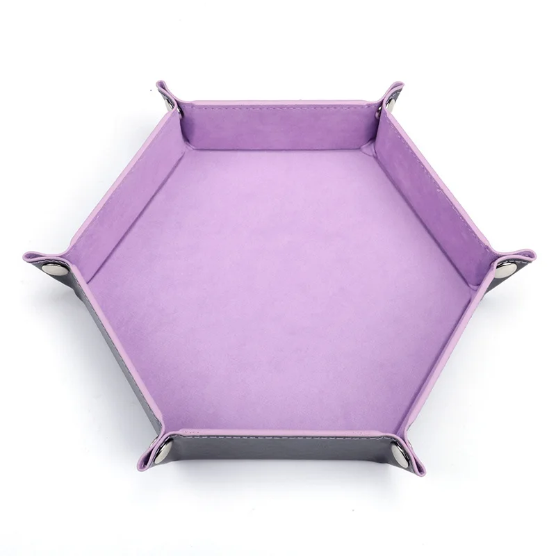 Foldable Hexagonal PU Leather Dice Tray with Flannel Lining - Portable Storage Box for Tabletop Games and Office Accessories