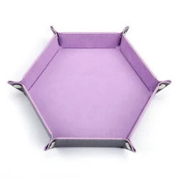 Foldable Hexagonal PU Leather Dice Tray with Flannel Lining - Portable Storage Box for Tabletop Games and Office Accessories (Light Purple)