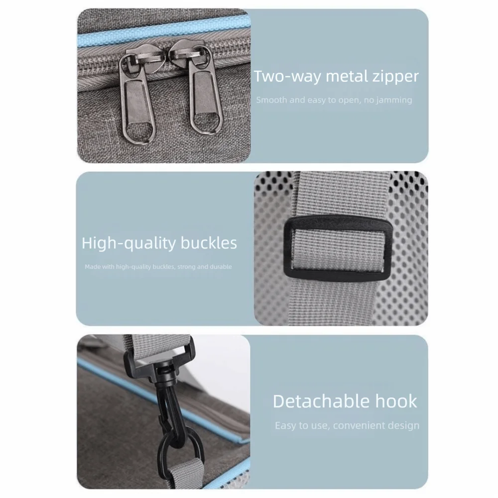 Foldable Mesh Cat Transport Bags Comfortable Handle Up Opening Portable Pet Shoulder Bag Double Zipper Large Capacity