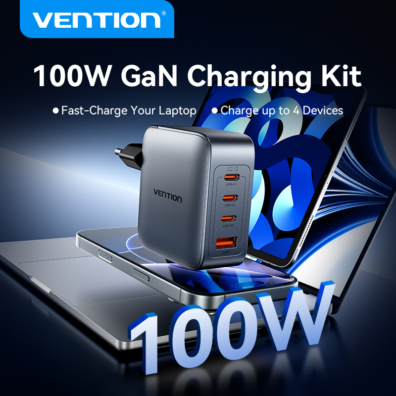 Vention 100W GaN Charger USB C Charger for Macbook Tablet Xiaomi Quick Charge 4.0 3.0 Fast PD Charge for iPhone Huawei Vivo