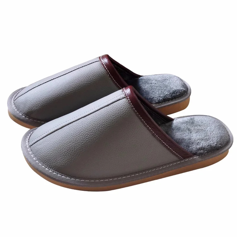 Genuine Leather Women's Indoor Slippers for Winter, Couple's Anti-Skip Warm Household Slippers, Men Casual Home Shoes
