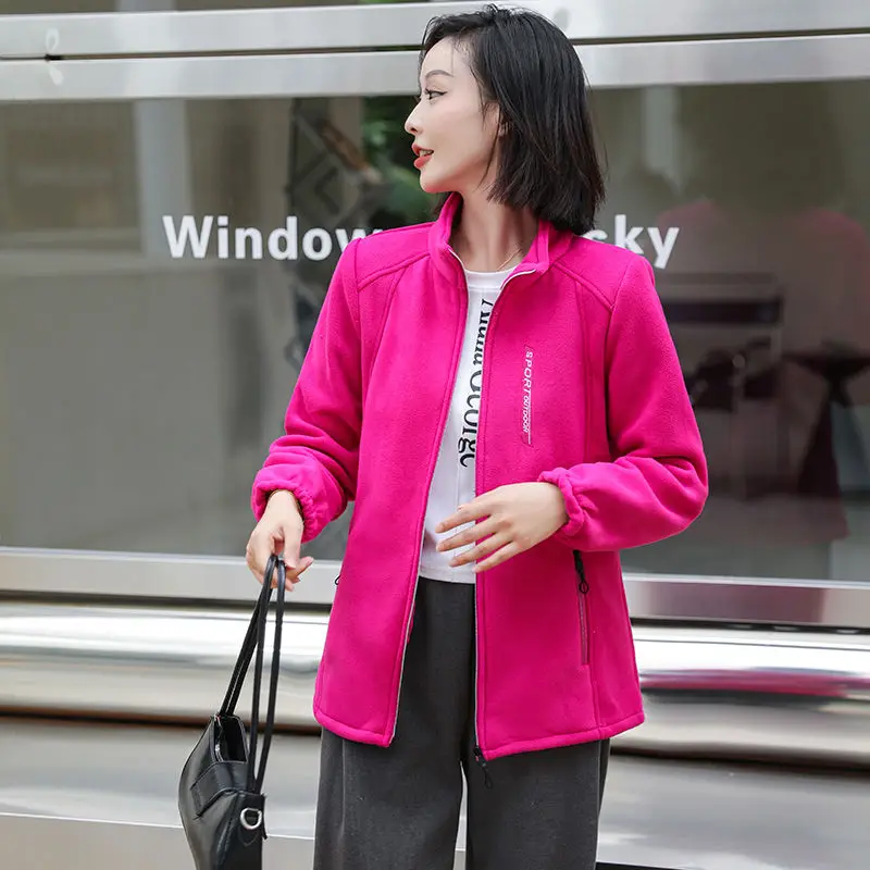 Autumn Winter Polar Fleece Warm Coat Women Sweatshirt Outdoor Sports Casual Zipper Cardigan Jacket Top Slim Teenagers Couple 3