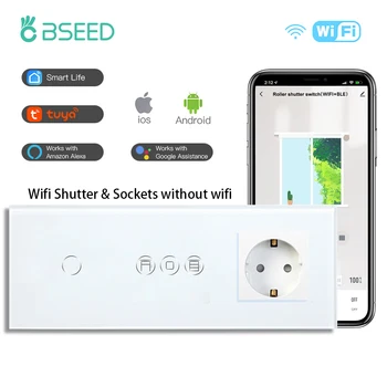 BSEED 1/2/3 Gang Wifi Touch Light Switches Smart Blinds Shutter Switch Tuya Smart Life Alexa App Control Plus Normal EU Socket