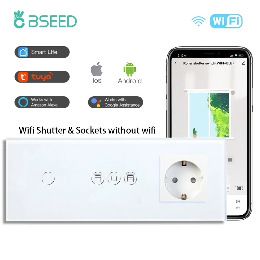 Interruptores de Luz de Toque Bseed-wifi Interruptor Inteligente do Obturador Tuya Smart Life Alexa App Control Plus Normal ue Soquete Gang Gang Gang