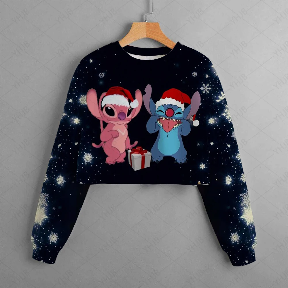 Christmas Girls Kids Clothing Print Cropped Hoodie Disney Stitch Christmas Casual Cartoon Girls Sweatshirt Tops hooded sweatshirt children hoodie children sweater cotton hoodie children sweatshirt toddler sweatshirt children top pullover hoodie