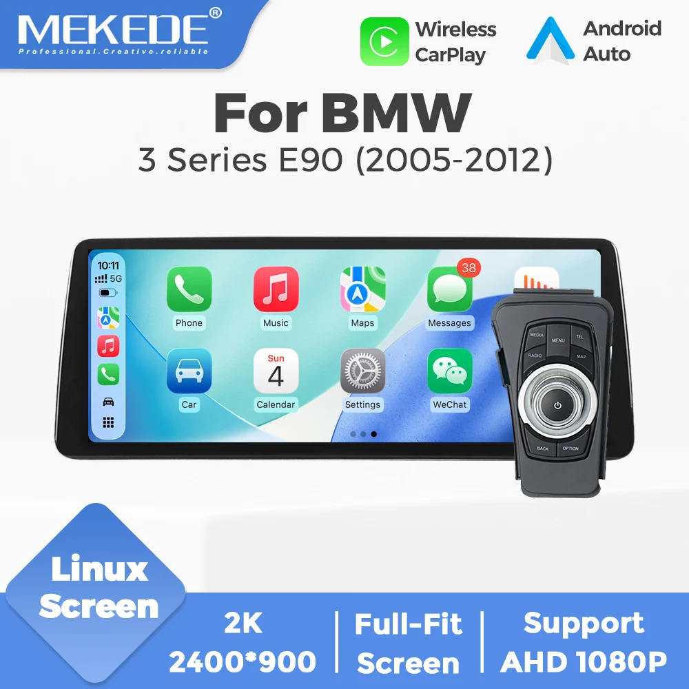 MEKEDE Radio para coche con sistema Linux de 12,3 pulgadas, HD 2400*900, para BMW Serie 3 E90 E91 E92 E93 2005-2012, sin pantalla, estilo inalámbrico, Carplay, Android, navegación GPS, reproductor multimedia, autorradio, WIFI, BT, compatible con Mirror Lin-K, cámara de sistema dual OEM, autoradio estéreo 1