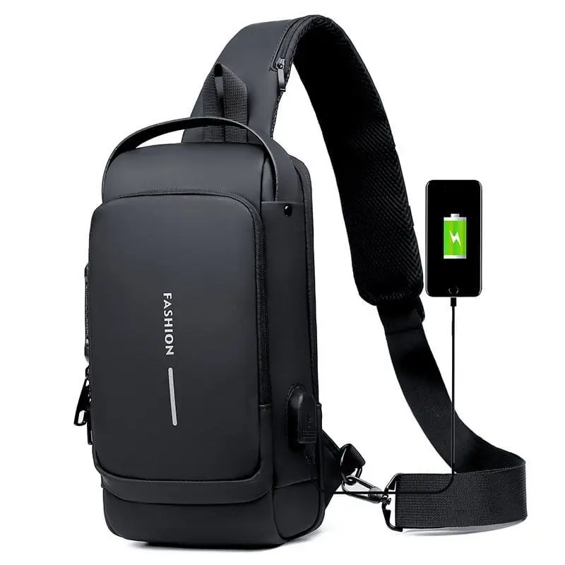 

Usb Charging Sport Sling Anti-theft Waterproof Crossbody Bag Biker Style Anti-theft Combination Lock Shoulder Bag Large Capacity