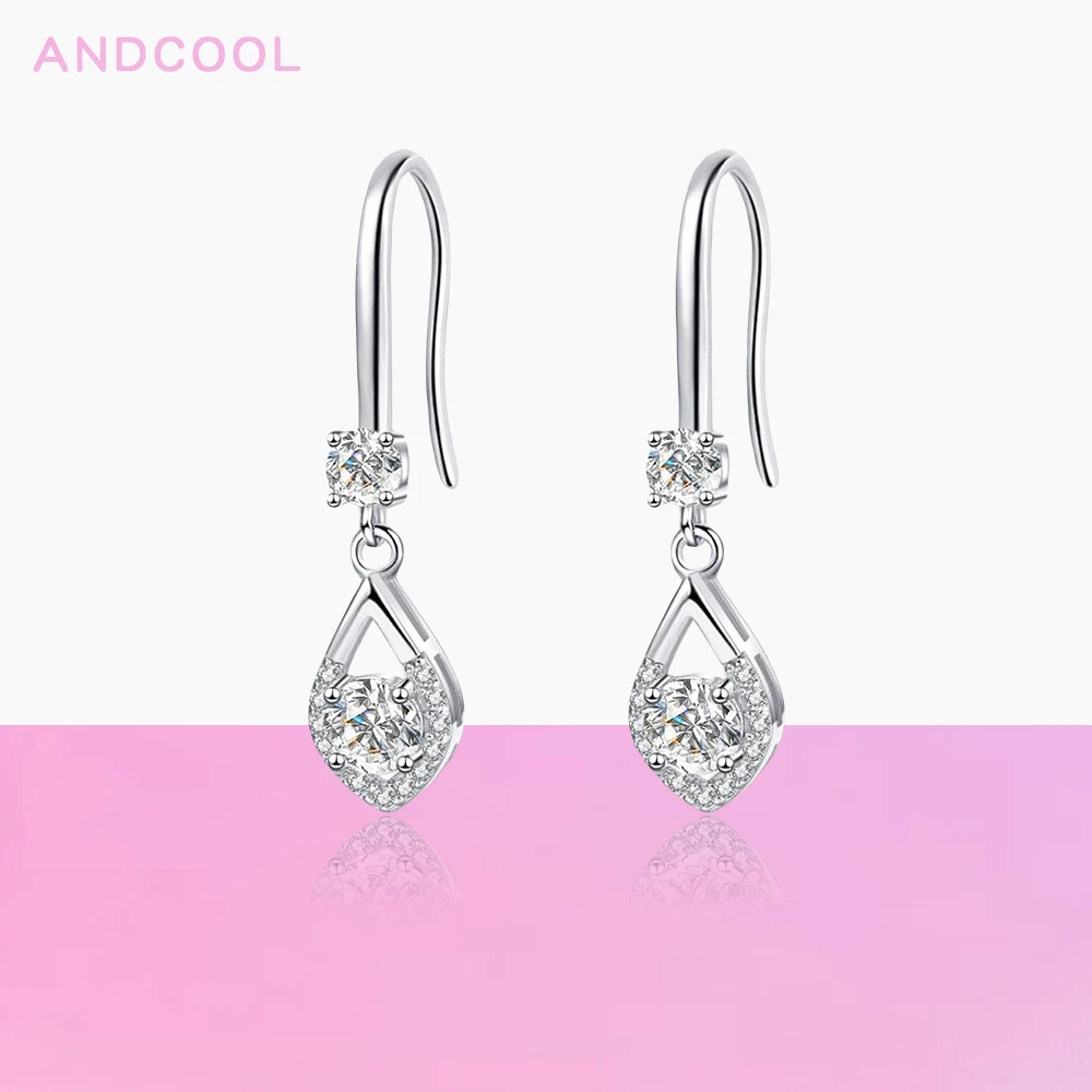 

Andcool Moissanite Earrings For Women 925 Silver Ear Hook Peach Heart Moissanite Diamond Pendant Earrings Girls Classic Jewelry
