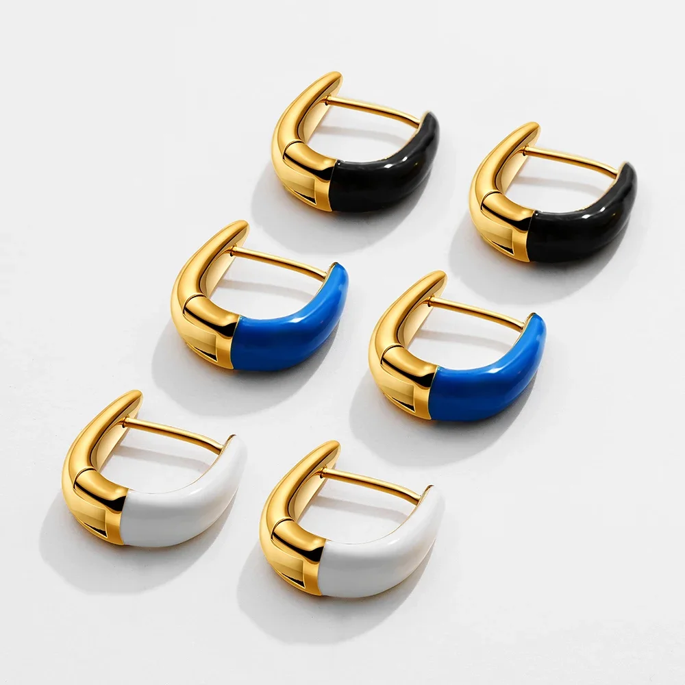 2024 New Charm Gold Plated U Shape Hoop Earrings White Enamel Geometric Ear Hoops Female Daily Versatile Jewelry Dropshipping