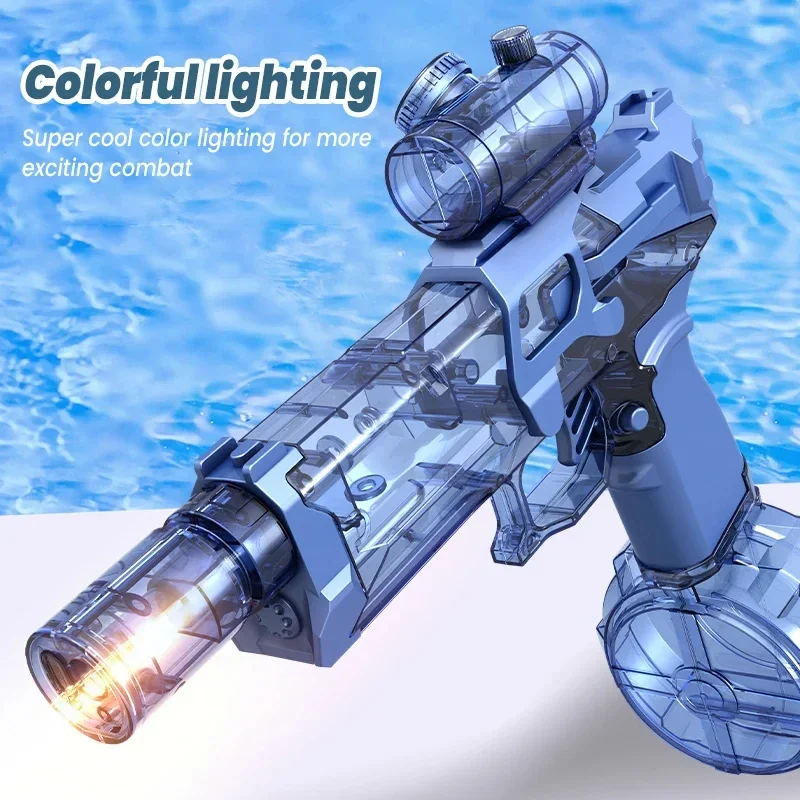 Electric Water Gun With LED Light Rechargeable Automatic Water Guns Large Capacity Squirt Summer Swimming Pool Toys water guns water toy launcher