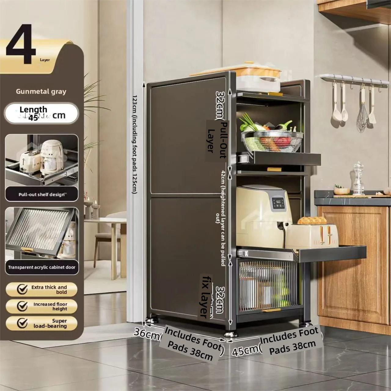 JUMEISHI | Sliding Multi-functional Gap Storage Cabinet for Refrigerator Side and Microwave