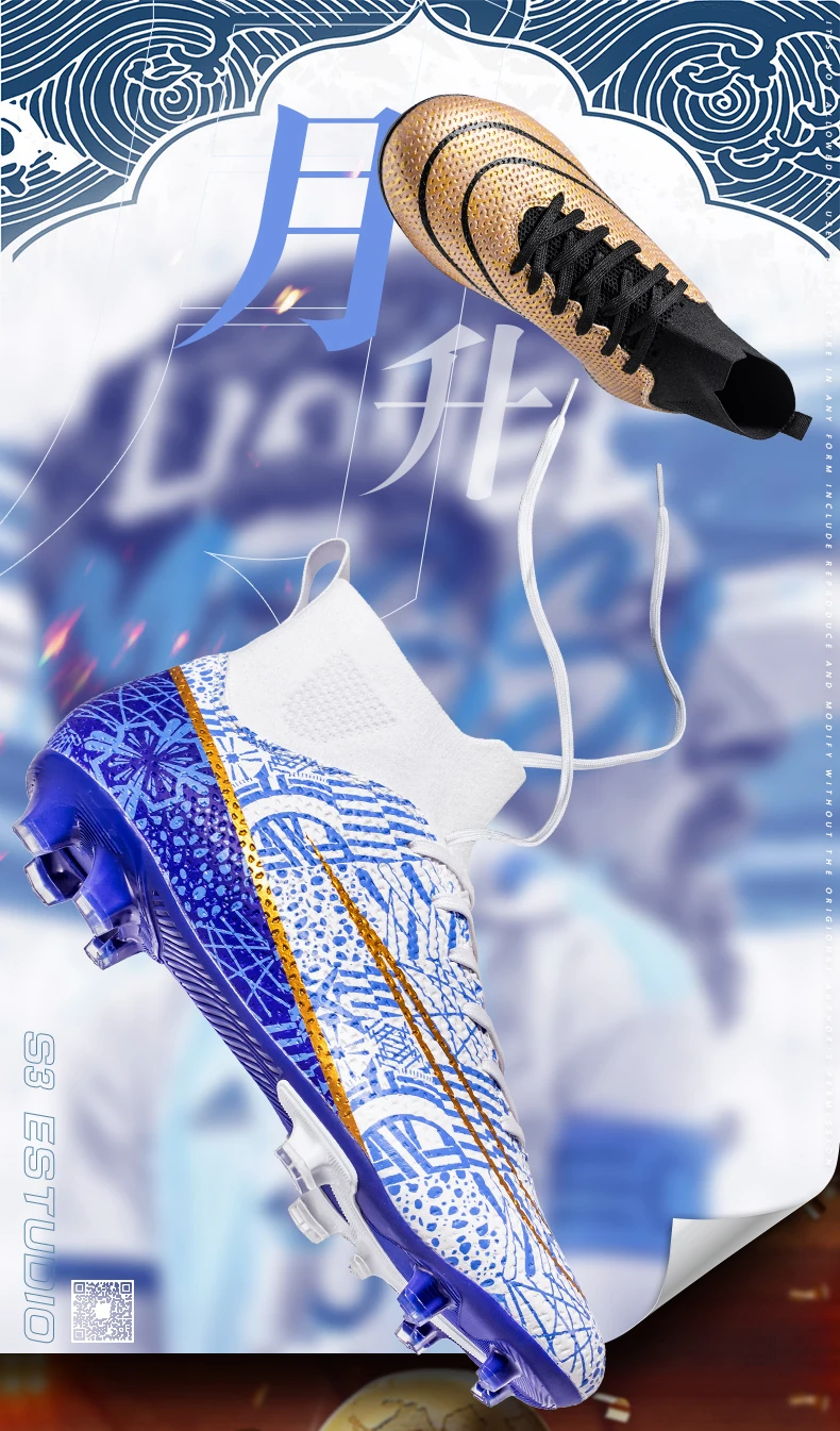 Description Picture 3 of itemHigh Top Men Soccer Shoes FG/TF Anti-Skid Male Football Boots Kids Grass Training Ankle Cleats Soccer Sneakers