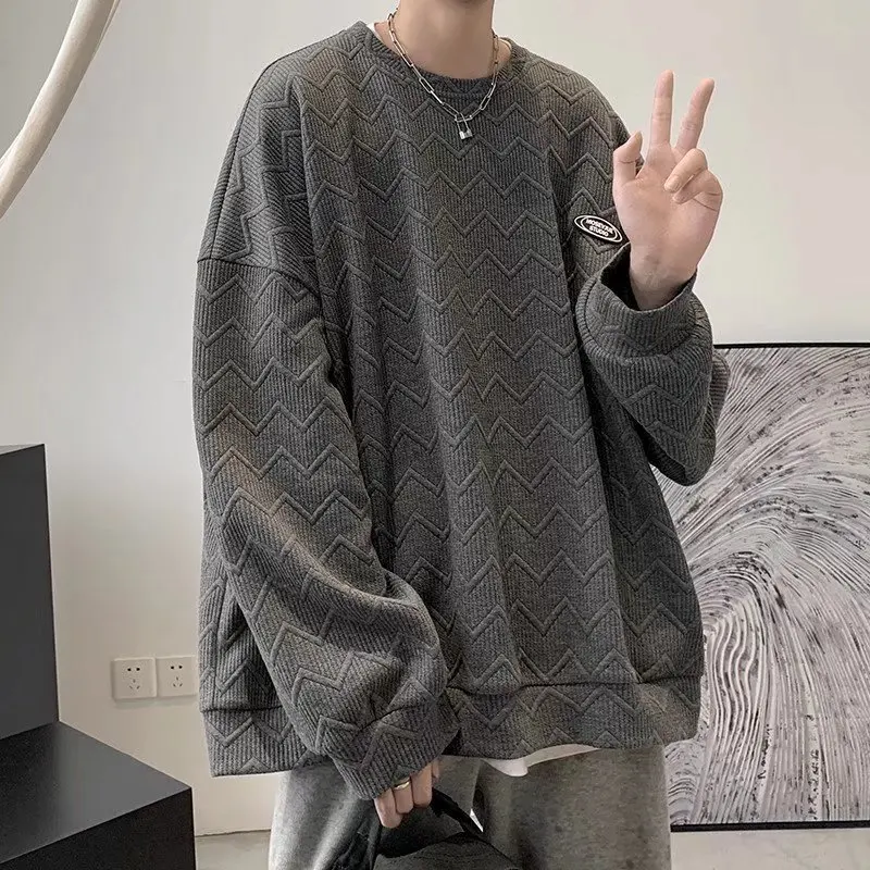 Hoodless Sweatshirt Mens Casual Shirt Waffle O Neck Hoodie Long Sleeve Pullover Man Loose Shirt Solid Sweatshirt Streetwear
