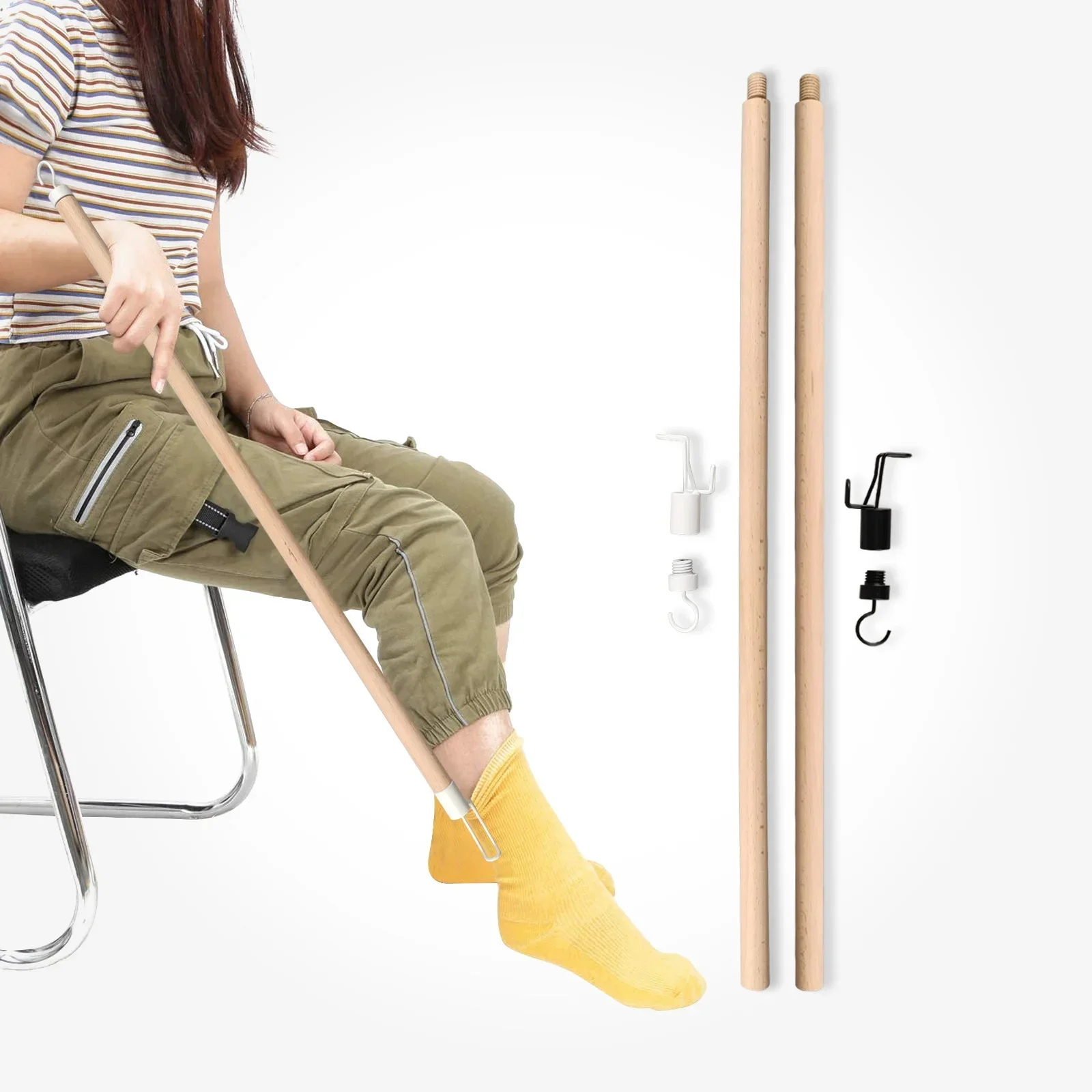 Wood Dressing Stick,Long Handle Dressing Aid Stick for Elderly and Hip Surgery,Daily Dressing Aid for Pants, Shirts and Sock