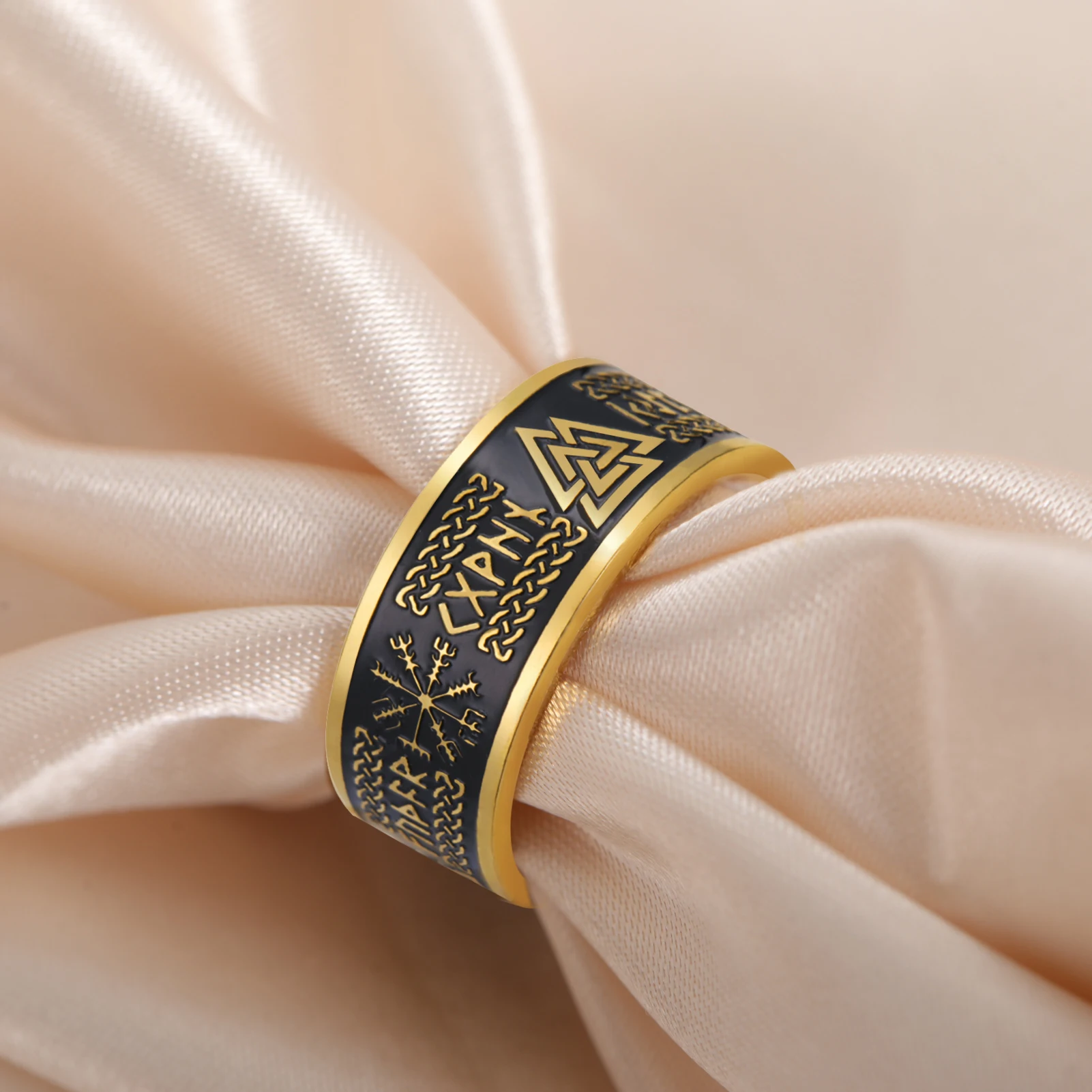 Kkjoy Wikinger-Totem-Ring aus Edelstahl, nordische Rune, Odin, Valknut, Triskelion, Amulett, Retro-Keltischer Stil, für Männer und Frauen, exklusiver Schmuck – Detail 2