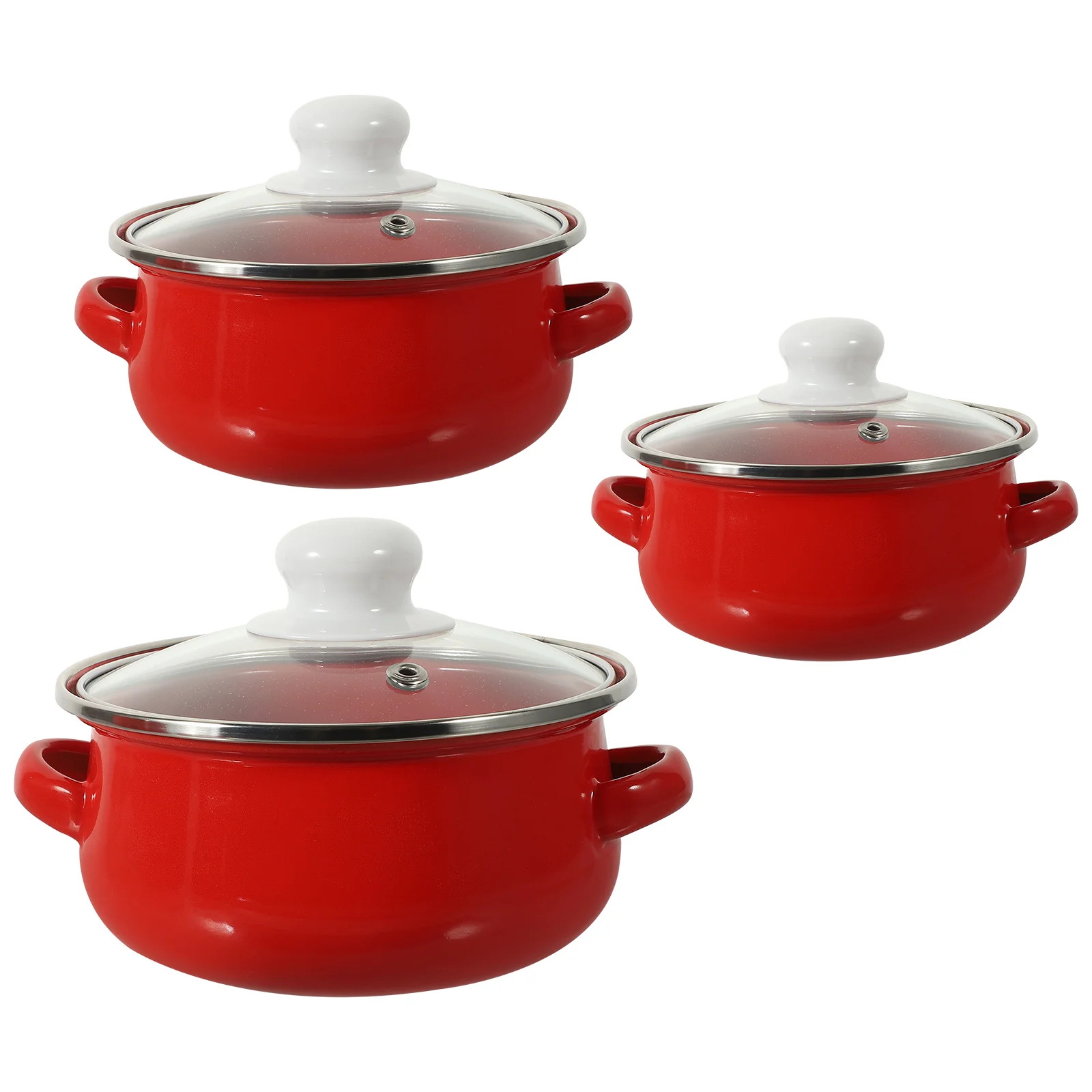 

Enamel Stock Pot Set Enamelware Cooking Pot 3Pcs Binaural Soup Pot Flat Bottom Pots Lids Nonstick Gas Stove Cookware