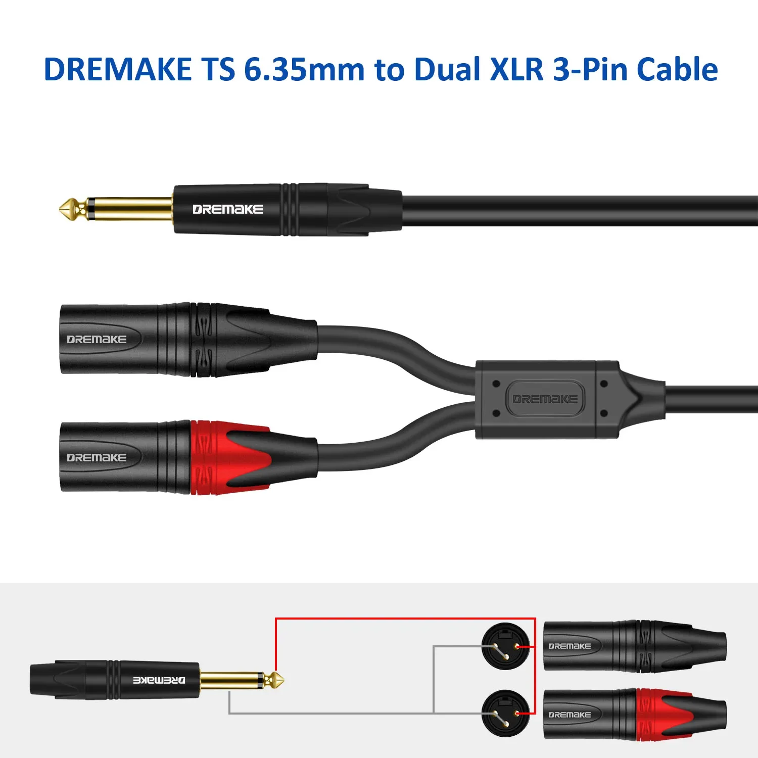 Dremake-cabo de Áudio Y-splitter Macho para Xlr Cabos de Microfone M-f Plug Alumínio Metal Shell 6.5 mm - Image 5