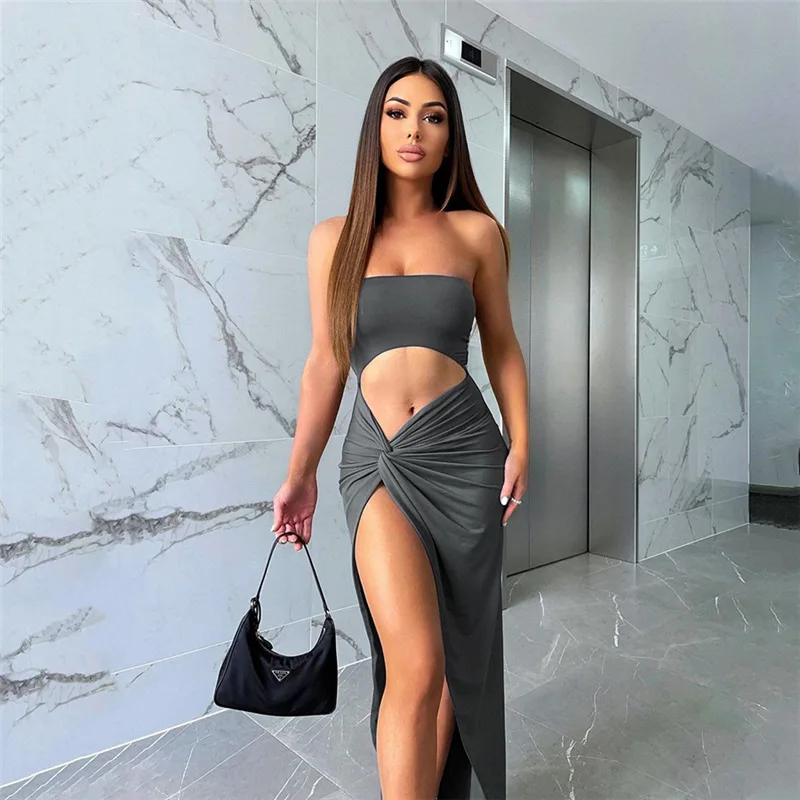 

Женское ажурное платье с запахом, однотонное привлекательное облегающее платье с открытой спиной и разрезом, весна 2022