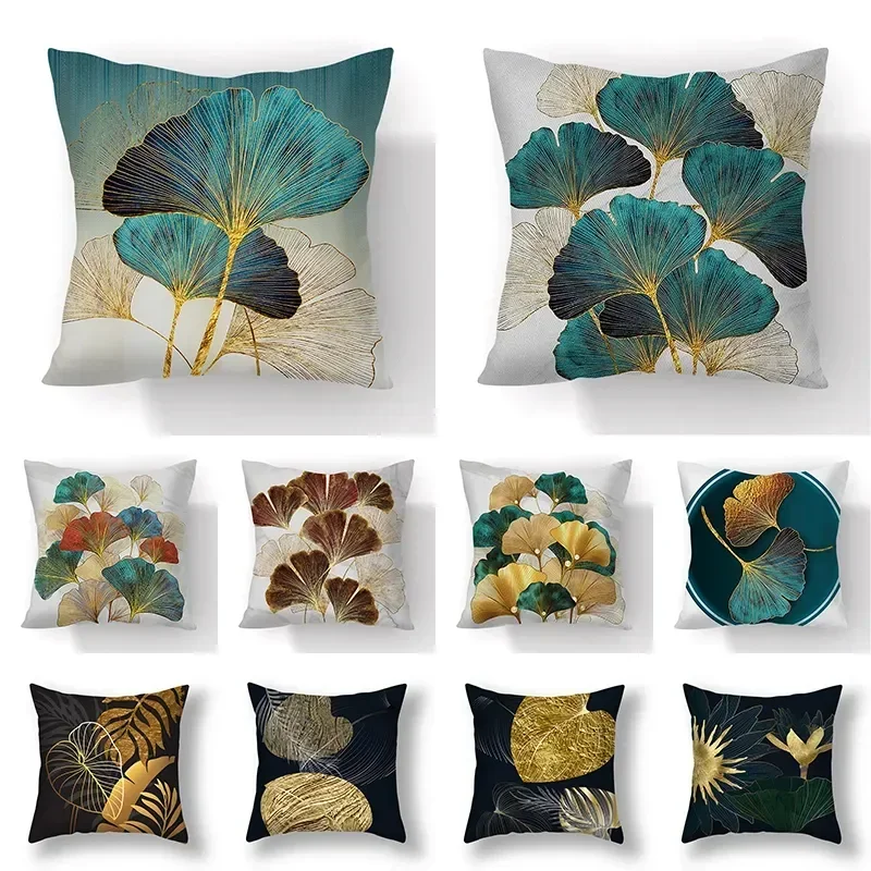 

Ginkgo Leaves Pillows Case Home Decorative Cushion Cover Golden Linen Print Pillowcase Car Sofa Pillow Case Home Decor 45*45CM