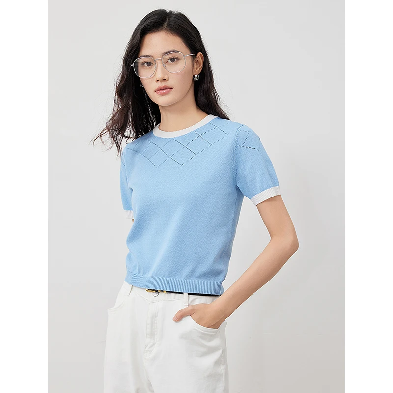 TOYOUTH Women Knitwear Summer Ice Refreshing Silk Short Sleeved Top