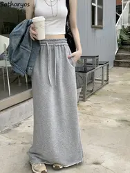 Skirts Women Solid Fashion Baggy Simple Preppy Style Casual Daily Spring New All-match Students Graceful Cozy Ins Ankle Length