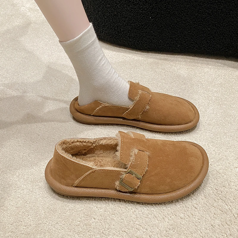 

Туфли женские повседневные с круглым носком, лоферы, меховые, без застежки, Мокасины, Ретро стиль, зимняя Классическая обувь для отдыха, корейский стиль, 2023