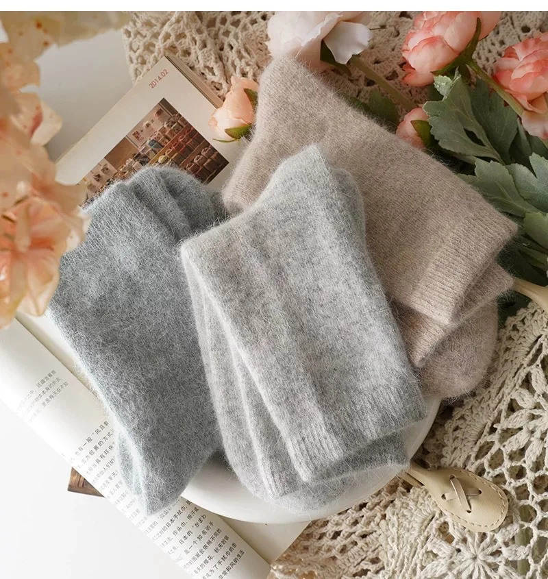 Neue Socke Ankle Crew Fuzzy Herbst Winter Kaninchen Fell Frauen mitte der wade Verdickt Warme Weiche Wolle B4W96 – Detail 10