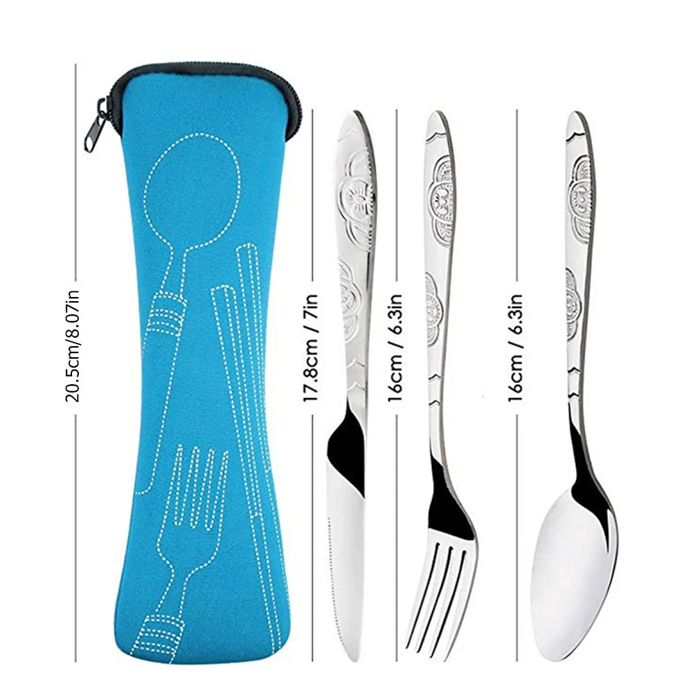 3/8Pcs/Set Stainless Steel Fork Spoon Cutlery Set Steak Knife Fork Spoon Portable Camping Bag Picnic Outdoor Tableware with bag 6