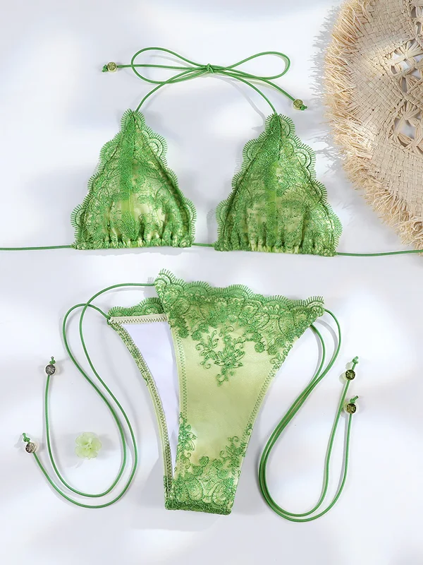 Sexy Hollow Lace Bikinis Patchwork Swimsuit Women Bathing