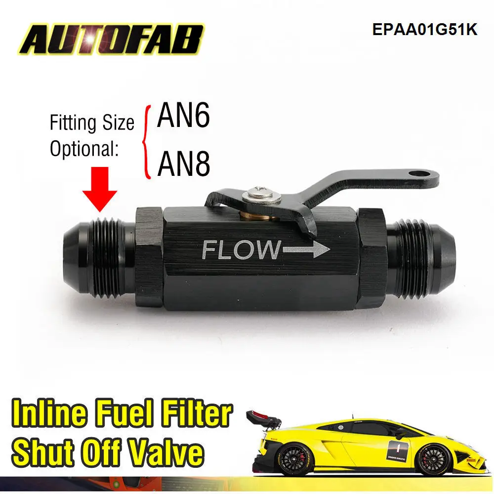 AUTOFABAN8AN6InlineFuelFilterShutOffValveCutOffWCableLever