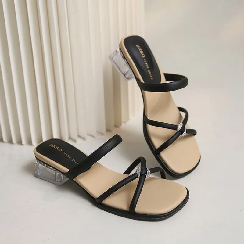 2024 New Designer Summer Pumps Slippers Sandals Shoes Women High Heels Square Toe Sandal Lady Shoes  heels women Fashion Casual