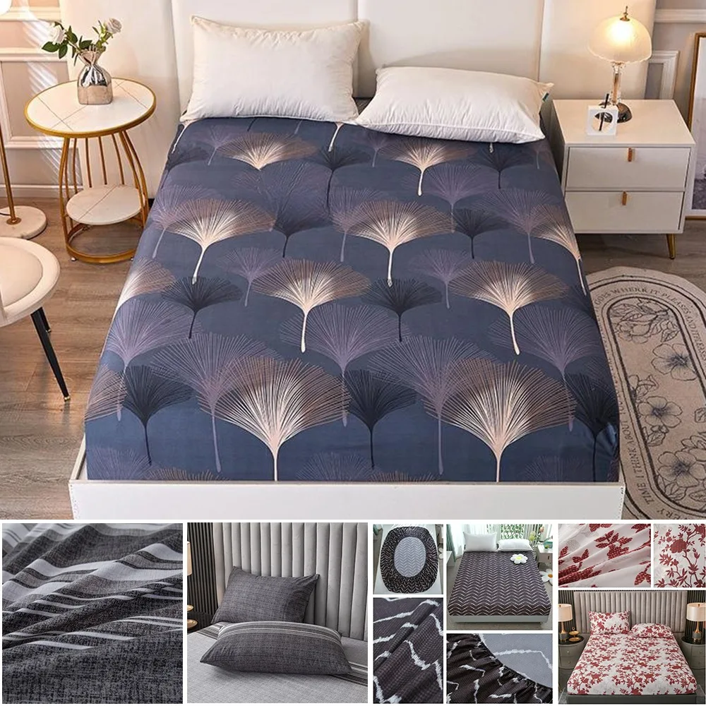 3pcs Printed Sanding Fitted Sheet and Pillowcases Set Elastic Band Around Mattress Cover King Size Bed Cover Juego De Sábanas 1